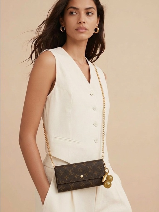 Louis Vuitton Handbags - Louis Vuitton Brown Monogram Vintage Sara Chain Wallet Crossbody with Gold Charm